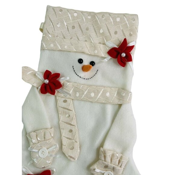 Christmas Stocking Snowman 3D Embellishments Buttons Poinsettia Embroidery 16" - Picture 5 of 8